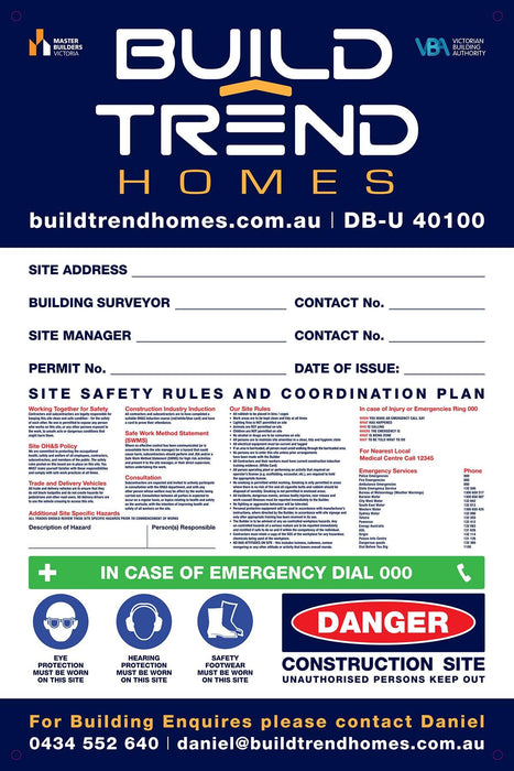 Large Site Safety Corflute Signs - 1200 x 800mm - Tradie Packs
