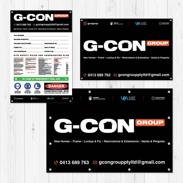 1200 x 800mm Branding & Site Safety Corflute Signs + 2.4 x 1.6m Banner Mesh Pack - Tradie Packs