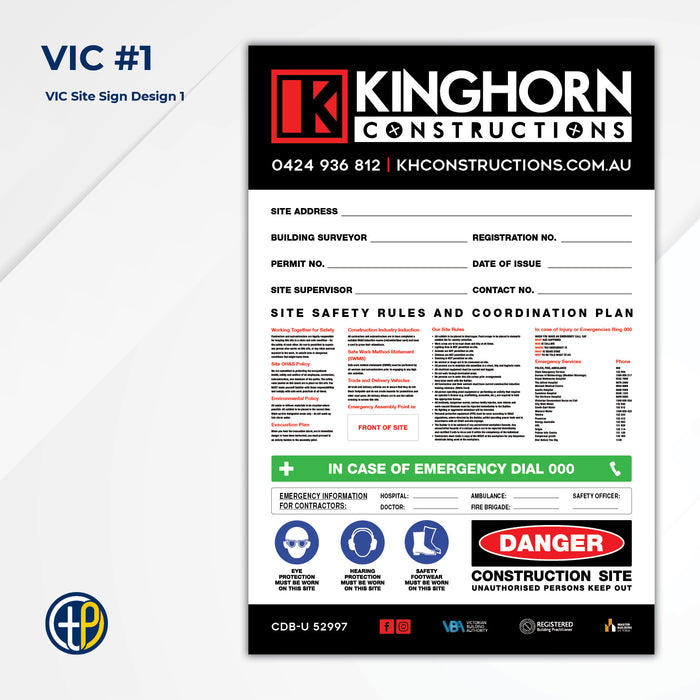 Medium Site Safety Corflute Signs - 900 x 600mm