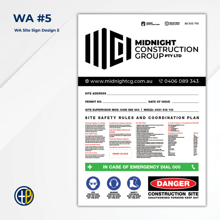 Medium Site Safety Corflute Signs - 900 x 600mm