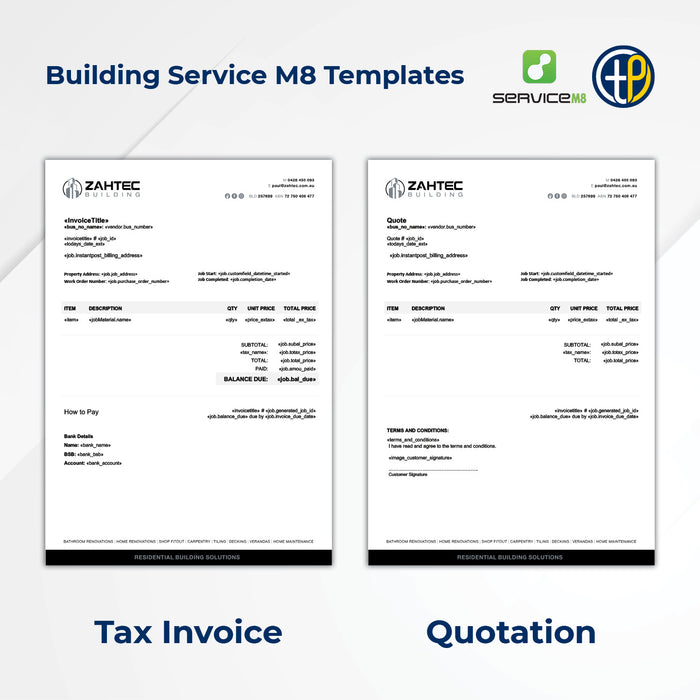Service M8 Invoice and Quote Templates