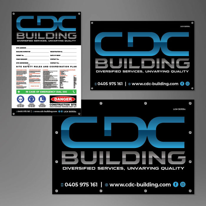 900 x 600mm Branding & Site Safety Corflute Signs + 2.4 x 1.6m Banner Mesh Pack - Tradie Packs