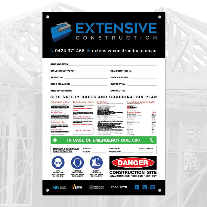 Large Site Safety Corflute Signs - 1200 x 800mm - Tradie Packs