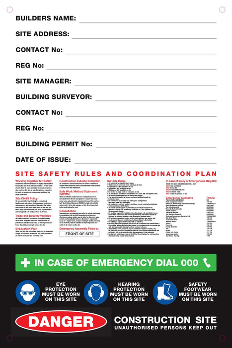 Site Safety Corflute Signs - 900 x 600mm - Tradie Packs